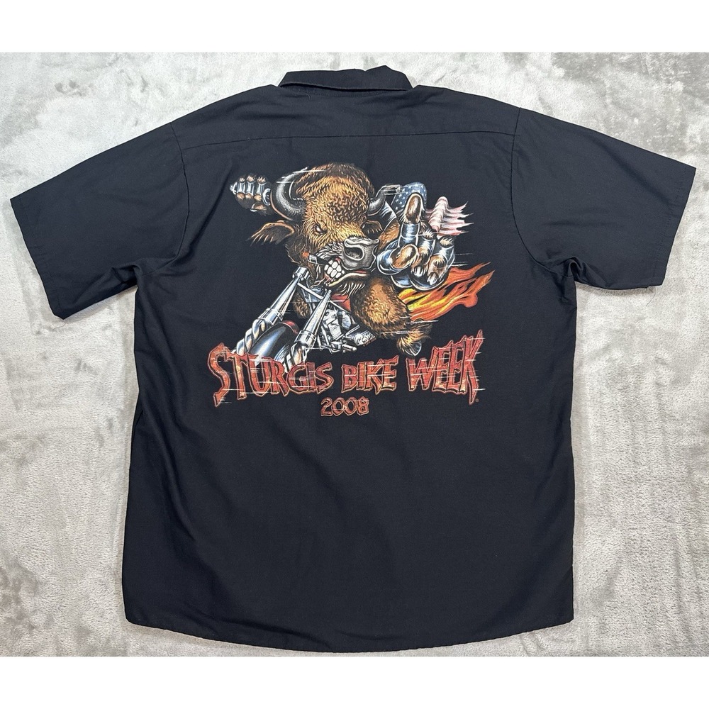 Sturgis Bike Week Shirt Mens XL Black‎ Work Button Up Red Kap Chest Pockets Y2K